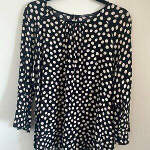 Zara Women’s Top Black Beige Polka Dot Peplum Hem Blouse Size XL